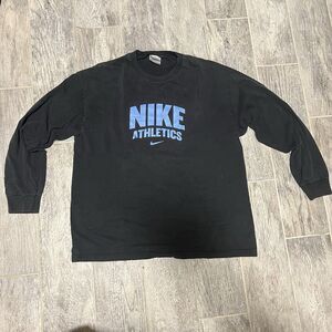 Vintage Nike Athletics Mens L Faded Center Swoosh Long Sleeve T-Shirt Blue